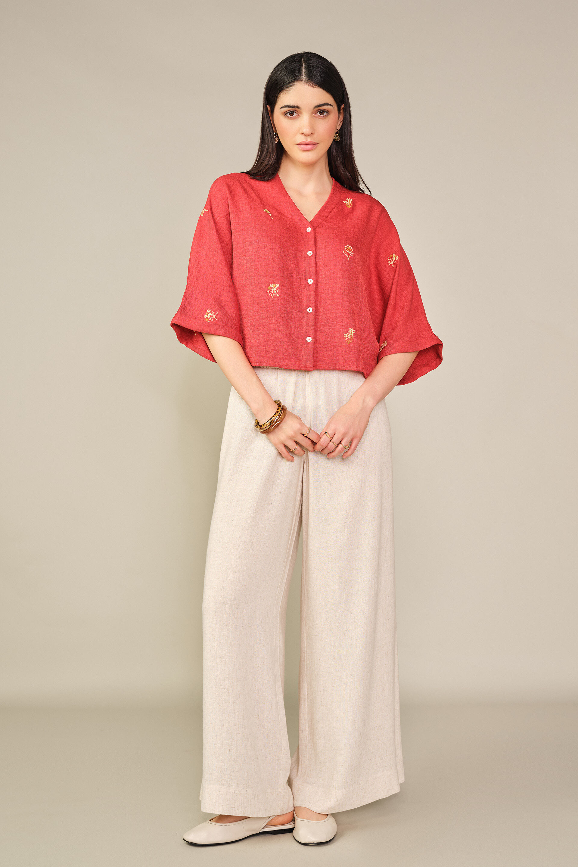 Embroidered Top in Rust, Rust, image 3
